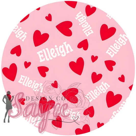 Name Customizable Pink Background Red Hearts 0/3M-Adult 4XL