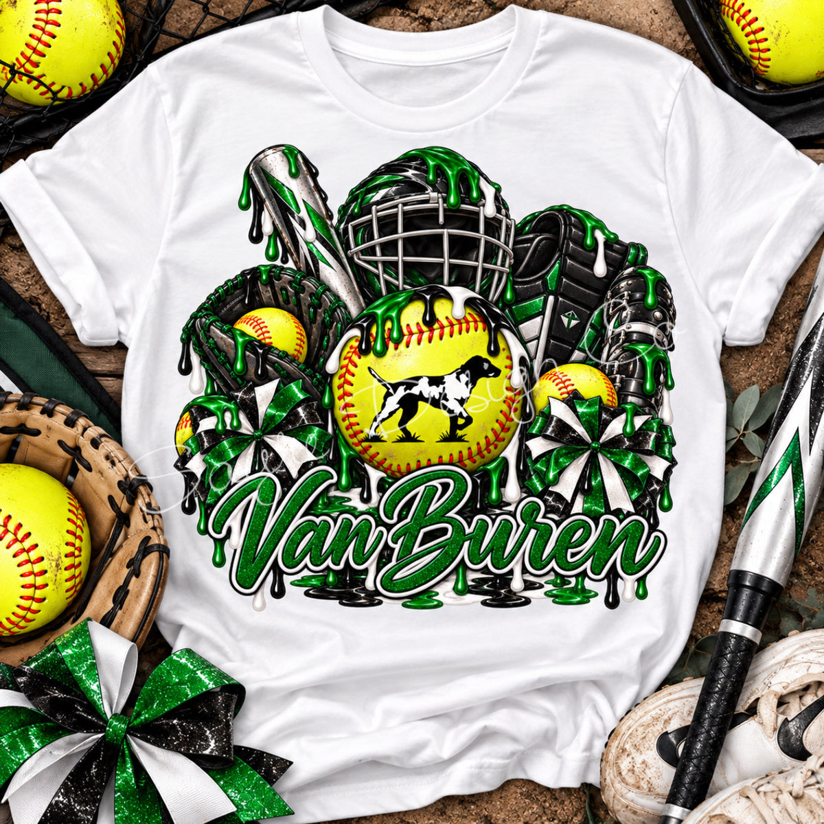 Customizable Softball Catcher Gear Drip Shirt/Long Sleeve/Crewneck/Hoodie
