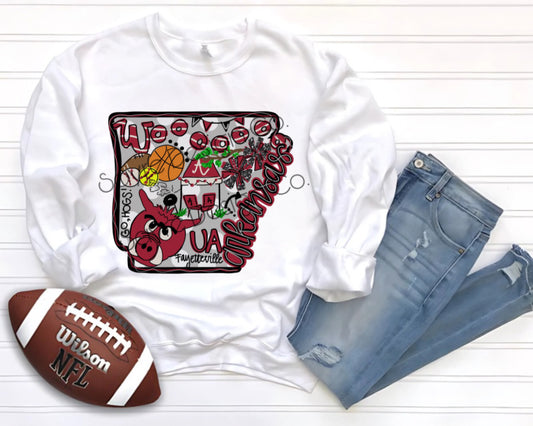 Arkansas Hogs State Sports Sleeve/Sweatshirt -Adult Sayre Design Co.