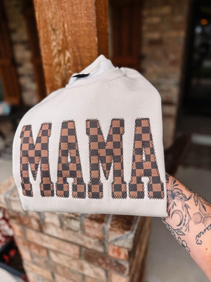 Checkered Mama Embroidered Crewneck- Closes 10/18!