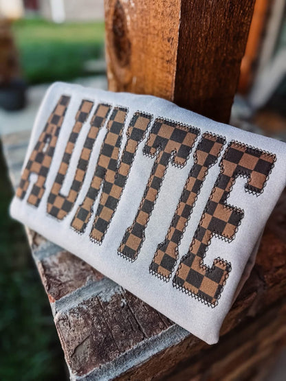 Checkered Auntie Embroidered Crewneck- Closes 10/18!