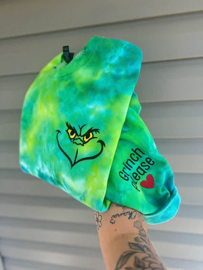Hand Dyed Tie-Dye Feeling Grnchy Embroidered Crewneck- Closes 10/18!
