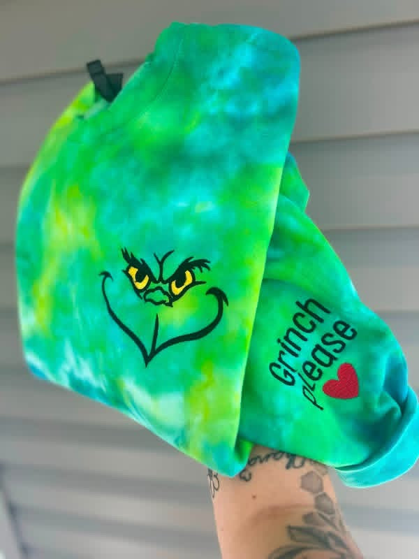 Hand Dyed Tie-Dye Feeling Grnchy Embroidered Crewneck- Closes 10/18!