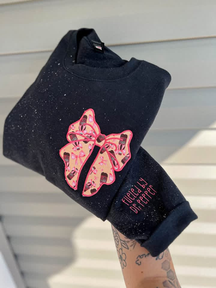 Fueled by Dr. Pepper Bow Splatter Embroidered Crewneck- Closes 10/18!