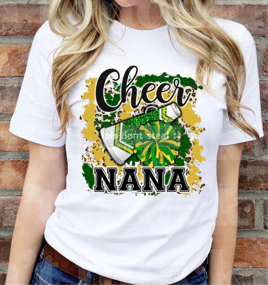 Customizable Cheer Nana Green & Gold Shirt/Long Sleeve/Crewneck/Hoodie
