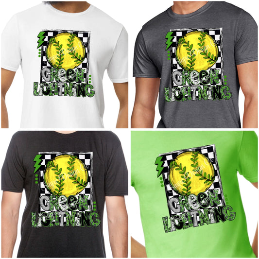 Green Lightning Checker Tee-Adult