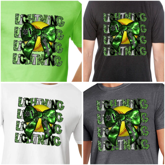 Stacked Bow Custom Green Lightning Tee-Adult