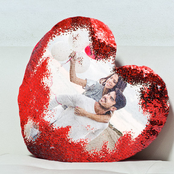 Custom Sequin Reversible HEART Photo Pillow