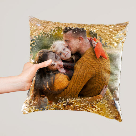 Custom Sequin Reversible HEART Photo Pillow