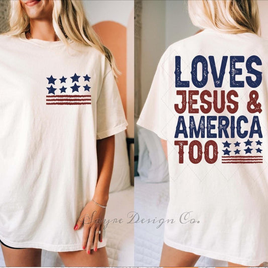 Distressed Loves Jesus & America Too Tee-Adult