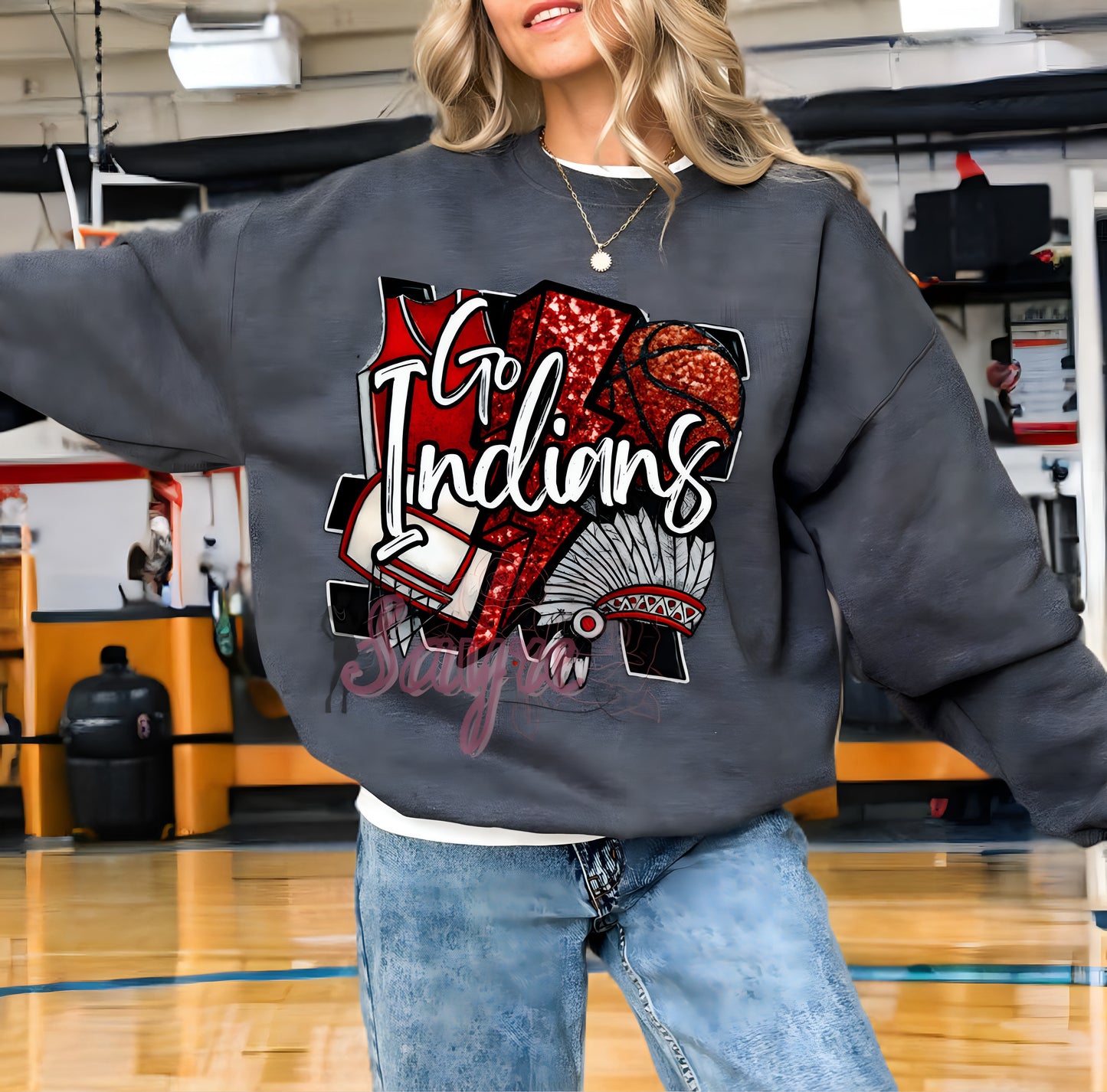 Indians Basketball Faux Sequin Shirt/Long Sleeve/Crewneck/Hoodie