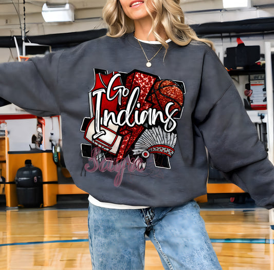 Indians Basketball Faux Sequin Shirt/Long Sleeve/Crewneck/Hoodie