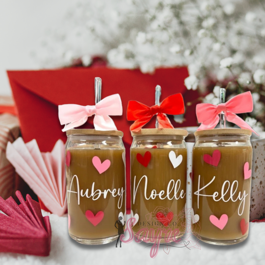 Personalized Glass Can Heart Themed 3 Piece Set